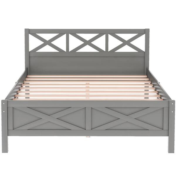 Anbazar Gray Queen Size Wooden Platform, Bed Frame Center Support Leg Home Depot