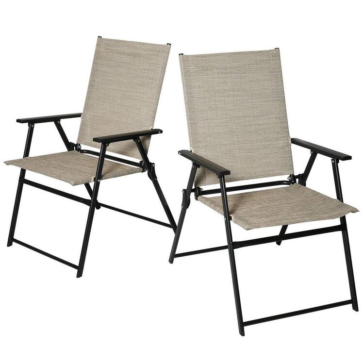 Anmutig Metal Outdoor Dining Chairs Patio Folding Lawn Chair-Beige (Set of 2)