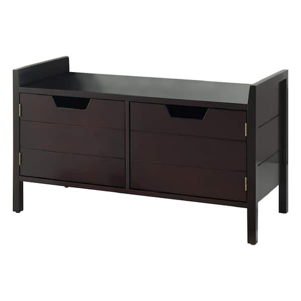 Kings Brand Furniture Wood Storage Bench with Doors Espresso 
