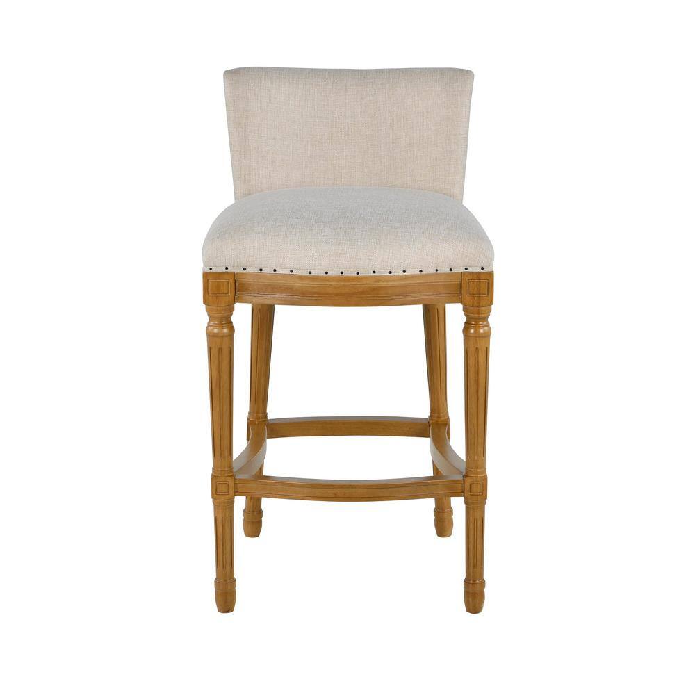 Francesca Tan Linen Cushioned Counter Height Stool with Oak Frame