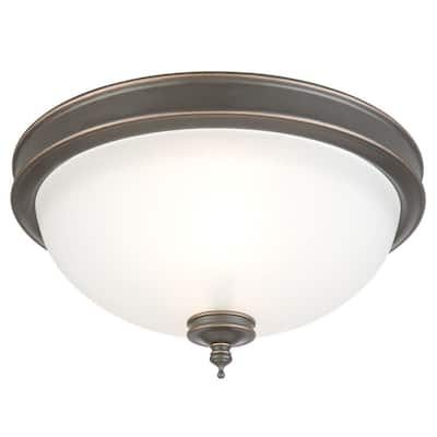 Eastpoint 13 in. 2-Light Oil Rubbed Bronze Flush Mount with Frosted Glass Shade