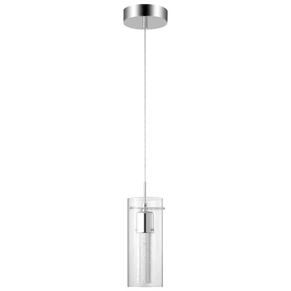 Edvivi 9-Watt 1-Light Chrome Clear Glass Shade Inner Seedy Cylinder Glass LED Pendant Light