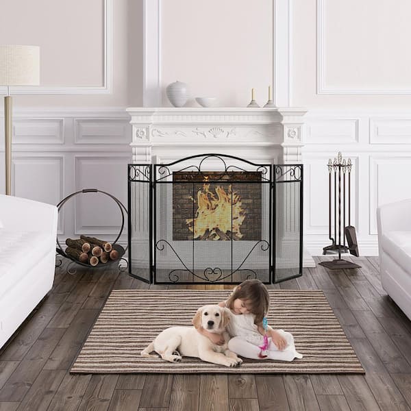 Gymax 3-Panel Fireplace Screen Decor Cover Child Baby Pets Safty
