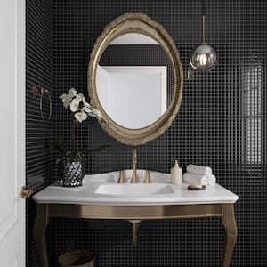 Black 11.8 in. x 11.8 in. 1 in. x 1 in. Polished Glass Mosaic Tile (9.67 sq. ft./Case)