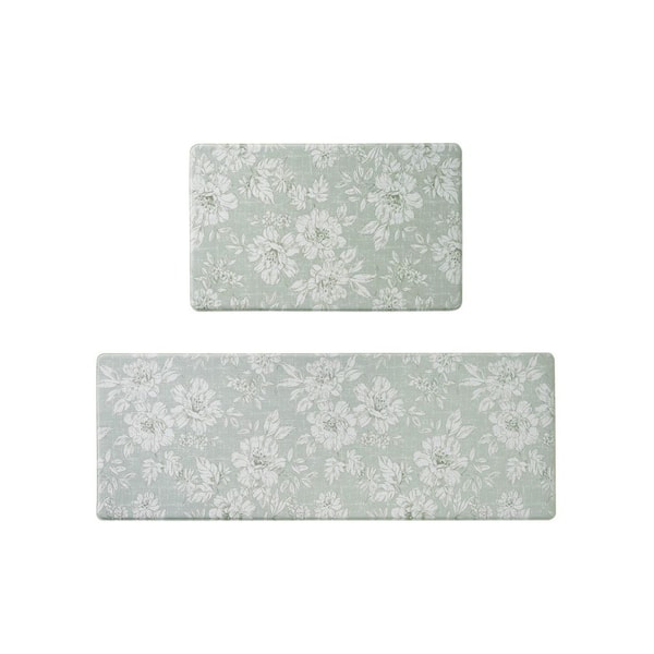 Green Iris Floral 17.5 in. x 48 in. /17.5 in. x 28 in. Anti-Fatigue Wellness Mat