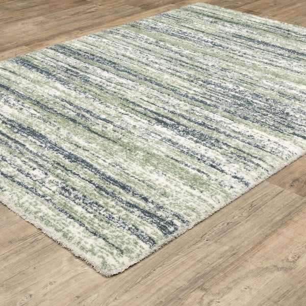 Gale Blue/Green 2 ft. x 8 ft. Abstract Distressed Striped Polyester Indoor Runner Area Rug