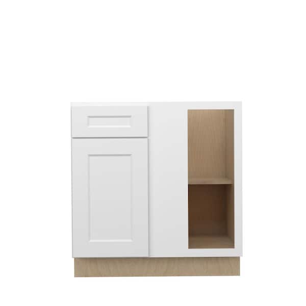 Unbranded Norfolk Shaker 33 in. W x 34.5 in. H x 24 in. D in Painted White Plywood Assembled Corner Blind Base-Right