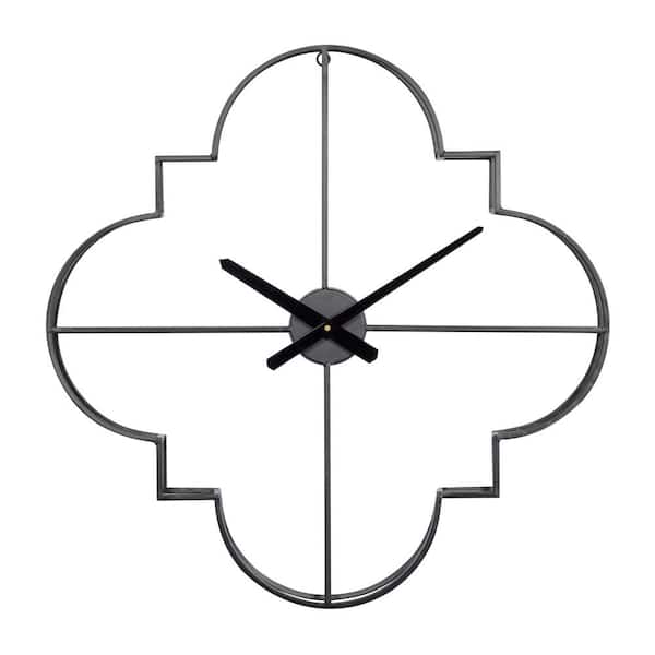 CosmoLiving by Cosmopolitan Black Metal Open Frame Quatrefoil Analog Wall Clock 20780 The Home