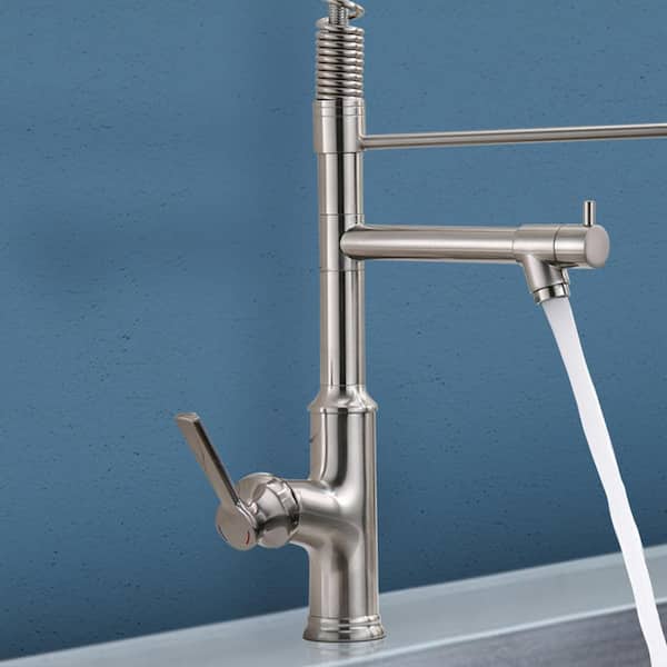 Spring Single Handle Pull Down Sprayer Kitchen Faucet with spray and stream in Brushed Nickel