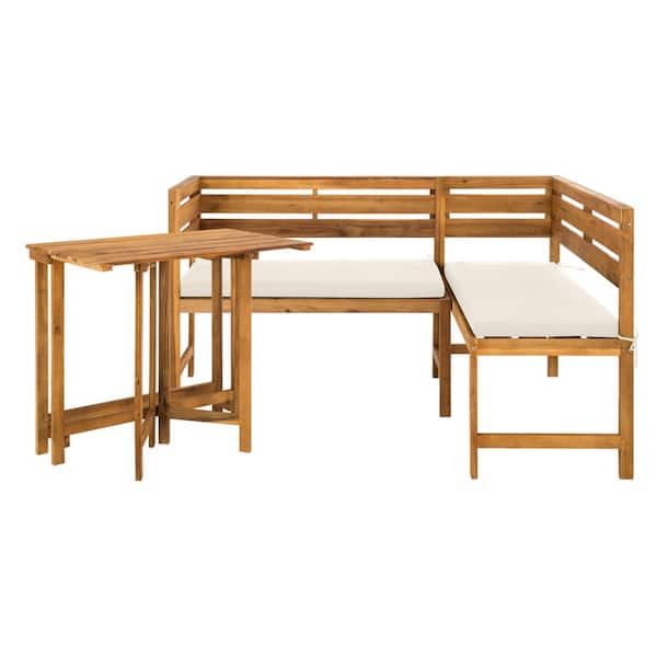 Wilton Natural Brown 2-Piece Wood Outdoor Bistro Set with Beige Cushions