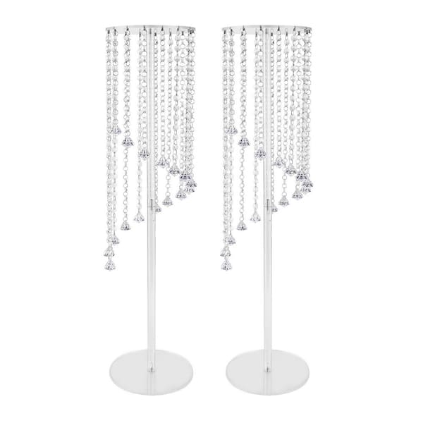 YIYIBYUS 31.5 in. Tall Acrylic Centerpieces Vases in Clear with Crystal Table Round Column Flower Stand (2-Piece)