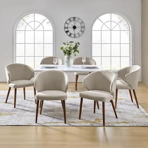 Nuria Linen Upholstered Dining Chair with Wing Back and Solid Wood Tapered Legs Set of 6