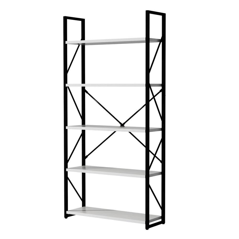 61.4 in. Tall White and Black MDF 5-Shelf Freestanding Etagere Bookcase for