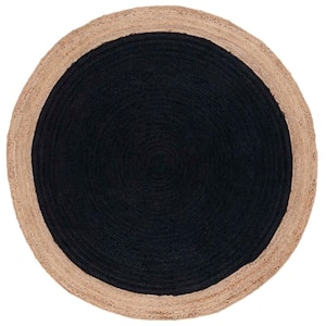 Natural Fiber Black/Beige Doormat 3 ft. x 3 ft. Woven Ascending Round Area Rug