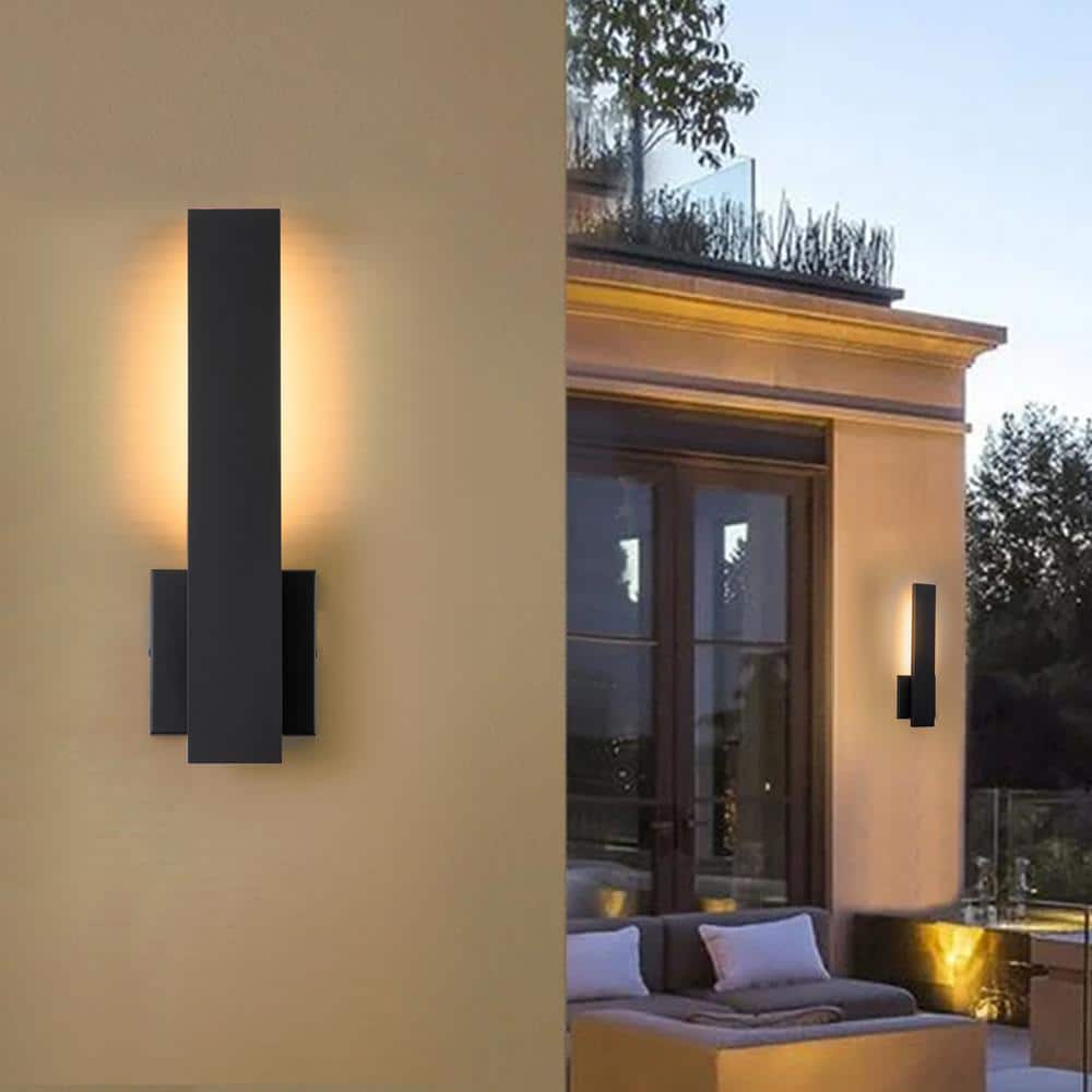 Sleek Matte Black 15" Outdoor LED Wall Sconce with Frosted Diffuser