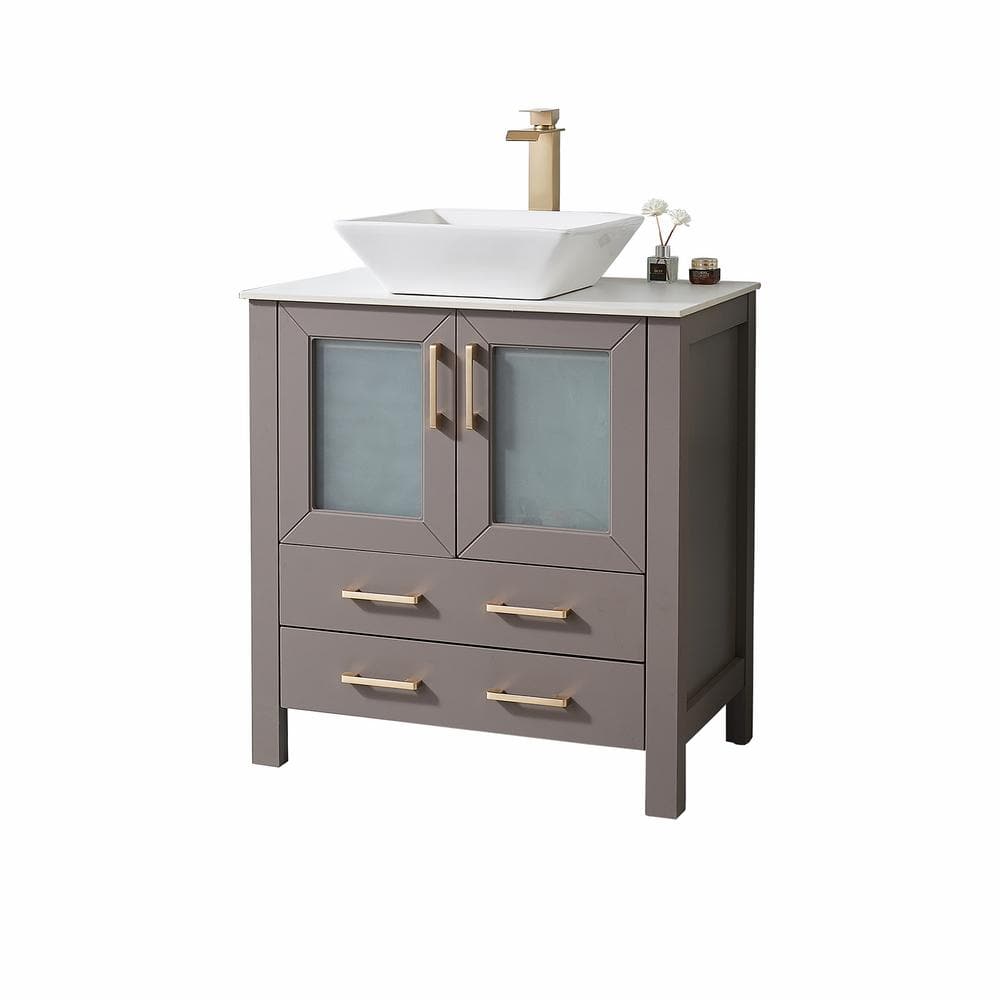 30 in. W x 18 in. D x 32 in. H Modern Bathroom Vanity in Gray with White Ceramic Top with Single Vessel Sink in White price history on PriceWatchPro