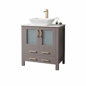 30 in. W x 18 in. D x 32 in. H Modern Bathroom Vanity in Gray with White Ceramic Top with Single Vessel Sink in White