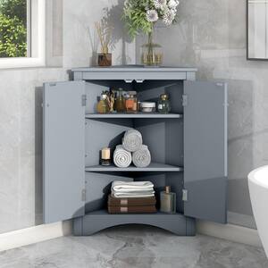 17.2 in. W x 17.2 in. D x 31.5 in. H Blue MDF Freestanding Corner Linen Cabinet with Adjustable Shelves in Blue