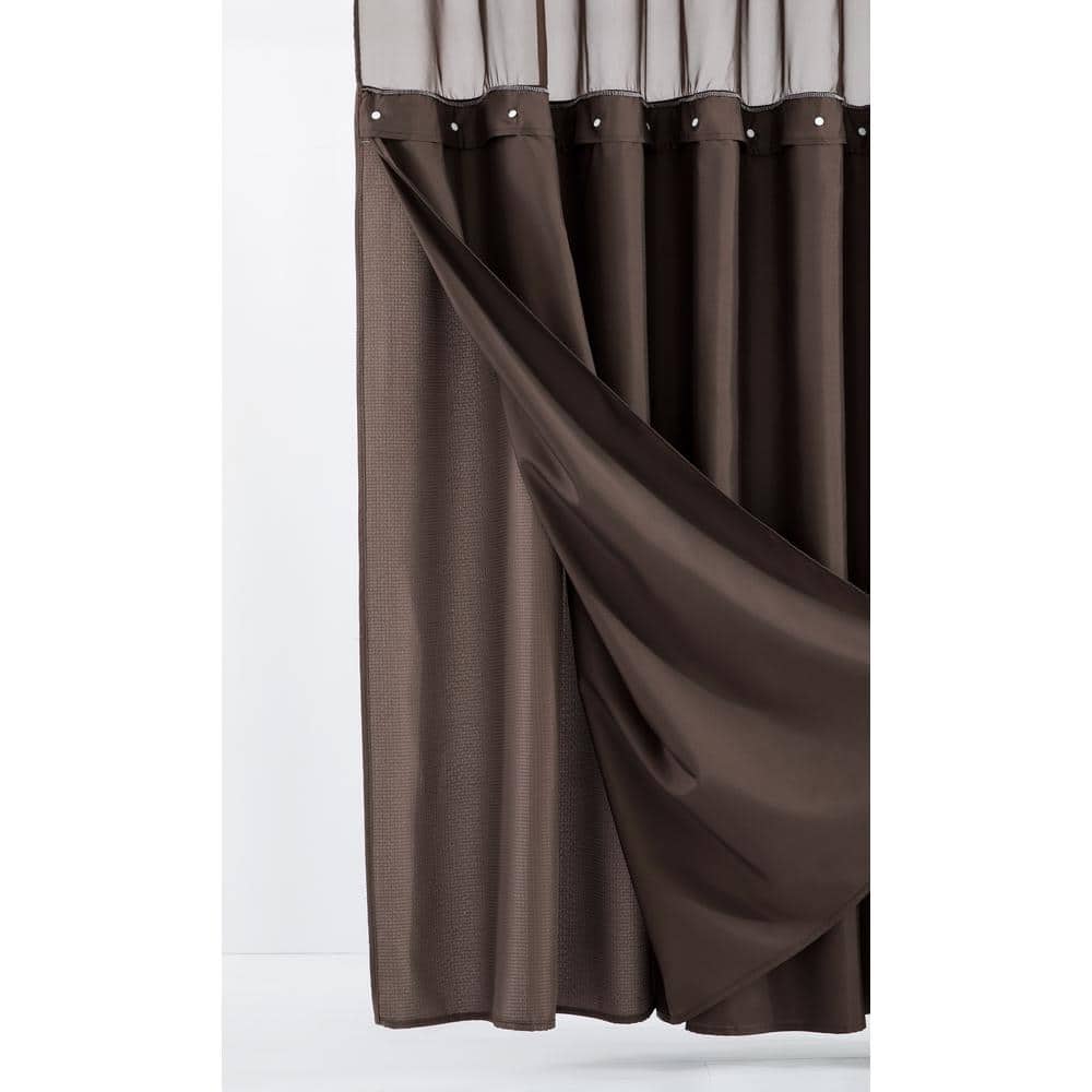 Brown Waffle Weave Shower Curtain with Detachable Liner