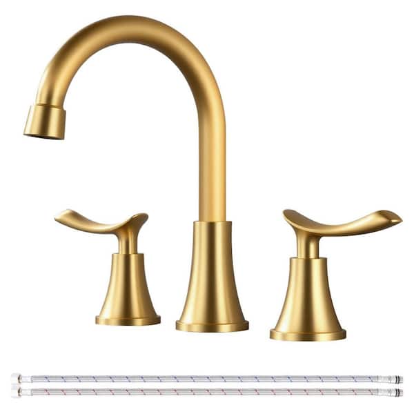 Double Handle 8 in. Widespread Bathroom Faucet 3-Hole Bathroom Sink Faucet in Polished Gold