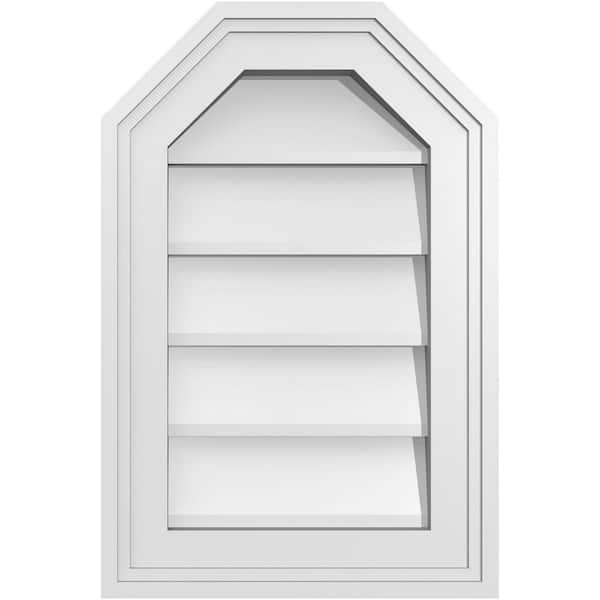 Ekena Millwork 12 in. x 18 in. Octagonal Top Surface Mount PVC Gable Vent: Decorative with Brickmould Frame