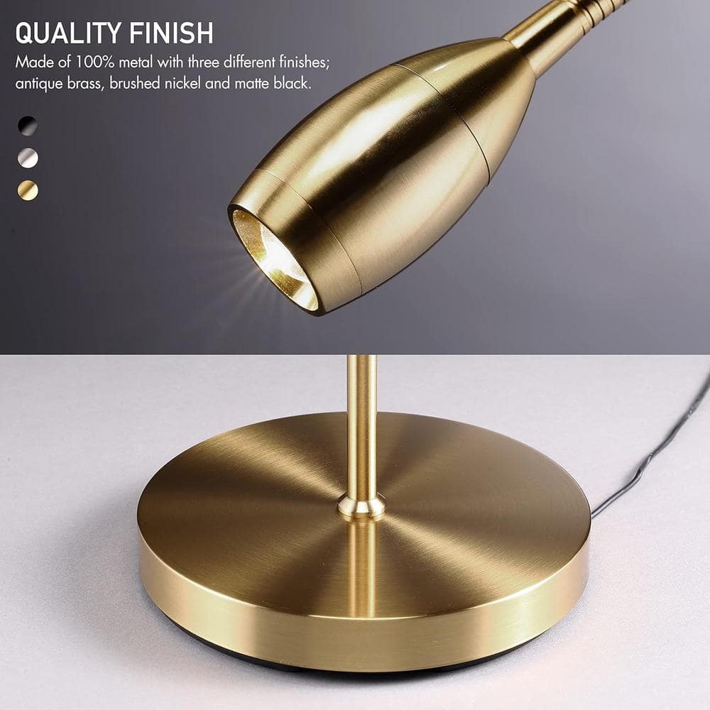 Gold Adjustable Arc LED Floor Lamp with Flexible Gooseneck