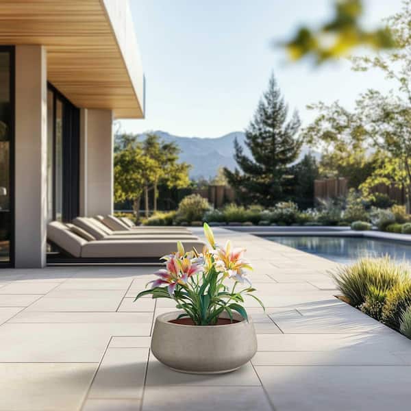 Morrava 17 in. Medium Light Gray (Enhanced Interior) Concrete Round Planter / Pot with Drainage Holes