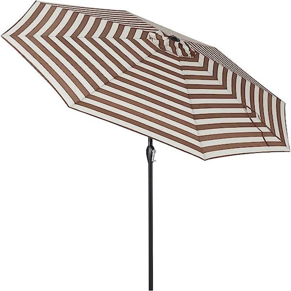 Dyiom 9 ft. Outdoor Market Tilt Patio Table Umbrella with Push Button and Crank in Large Sun Umbrella, Beige Taupe Stripe