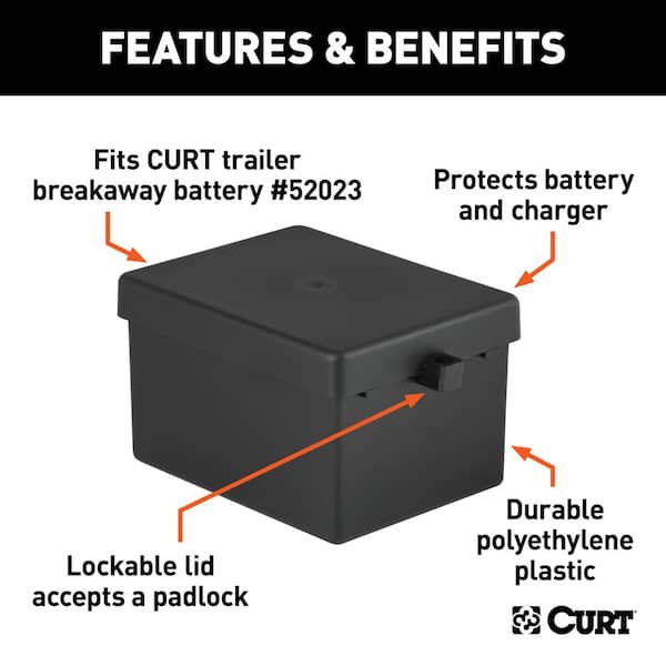 CURT 52090 5-7/8-Inch x 5-3/8-Inch x 3-1/2-Inch Lockable Trailer Breakaway Battery Case 