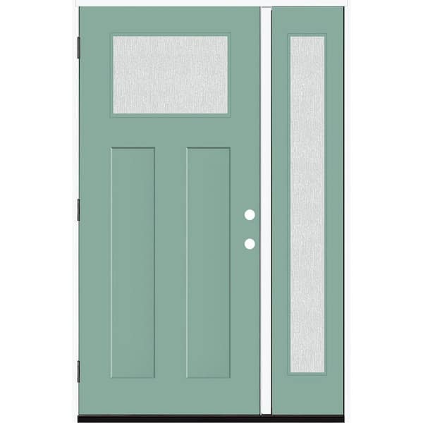 Legacy 51 in. x 80 in. 1/4 Toplite Rain Glass RHOS Primed Quarry Finish Fiberglass Prehung Front Door w/12 in. SL