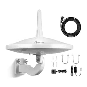 65 mile UHF VHF Omnidirectional HDTV Outdoor Antenna with 33 ft. Coaxial Cable, 4K Ready and 4G LTE Filter, White