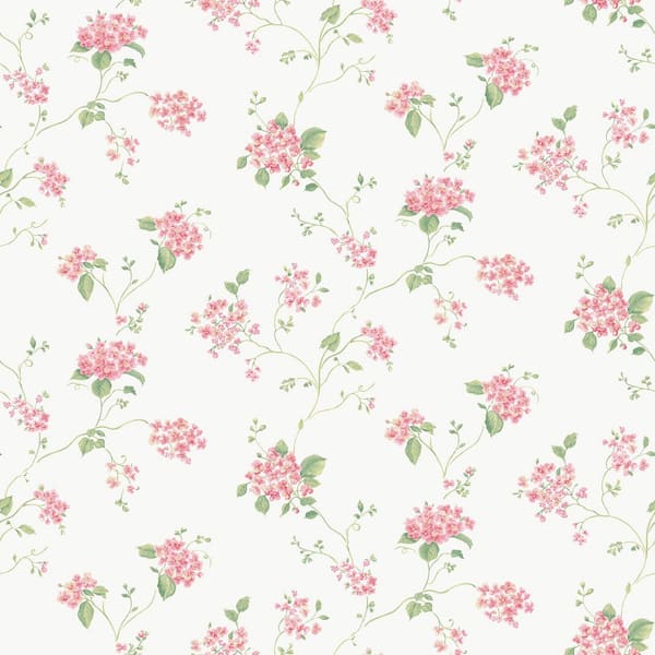Unbranded Miniatures 3-Collection Pink Hydrangea Trail Matte Finish Vinyl on Non-Woven Non-Pasted Wallpaper Sample