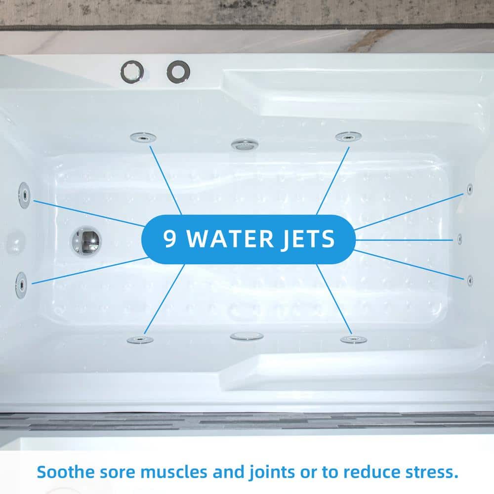 60'' White Acrylic Freestanding Heated Whirlpool Bathtub