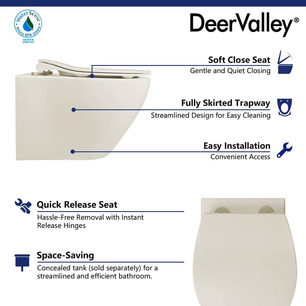 Beige Ceramic Wall-Hung Elongated Toilet with Slow-Close Seat