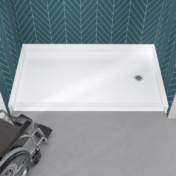 60 in. L x 36 in. W Acrylic Single Threshold Shower Pan Alcove Rectangular ADA Shower Pan Base with Right Drain in White