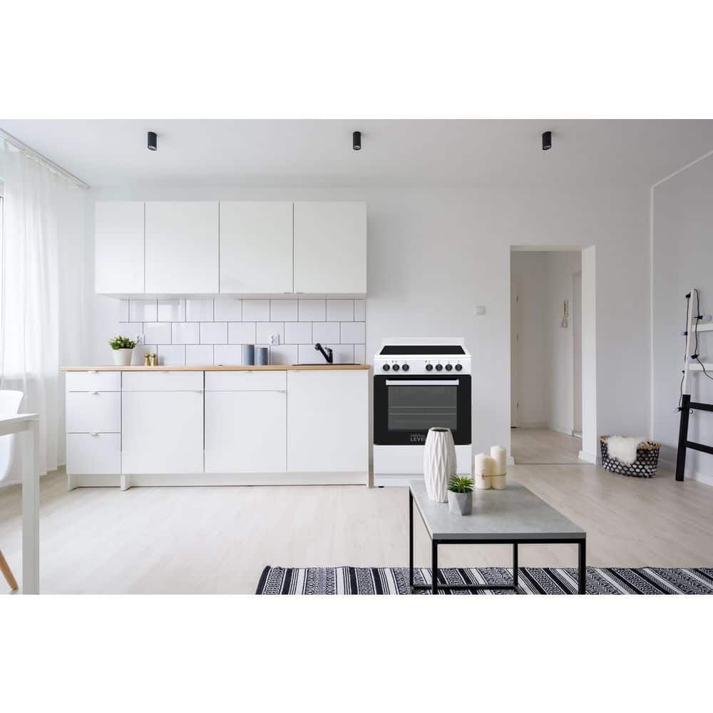 24" White Glass Top Freestanding Electric Range with Convection Oven