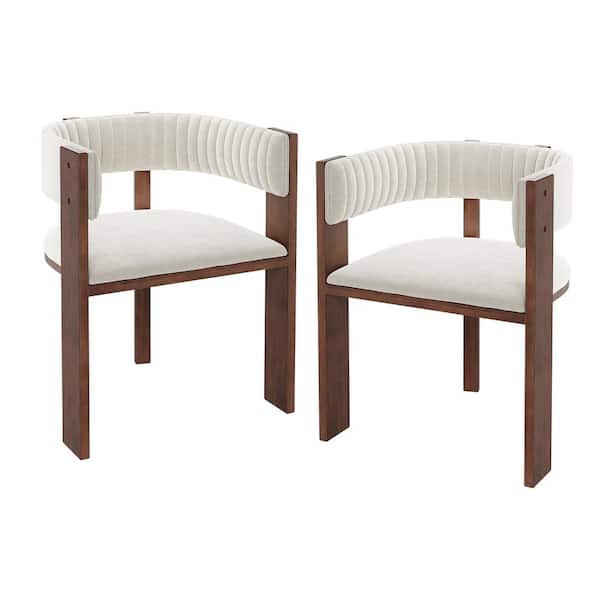 Boyel Living Beige Fabric Dining Chairs with Curved Back (Set of 2)