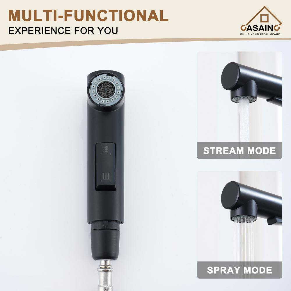 Matte Black Single-Handle Pull-Out Kitchen Faucet with Deck Plate