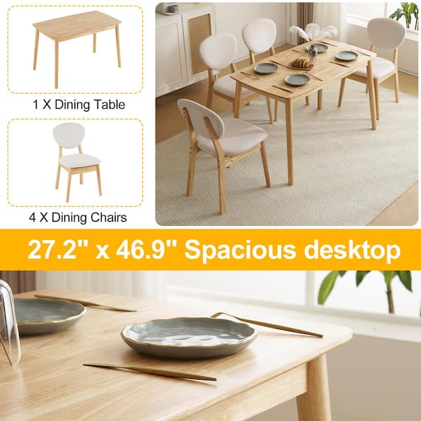 Karl home 5-Pieces, 1-Table 4-Chairs, Rectangular, Raw Wood Colour
