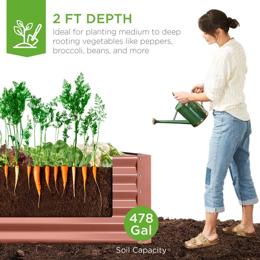 Terracotta 8x4x2ft Outdoor Metal Raised Garden Bed Planter Box