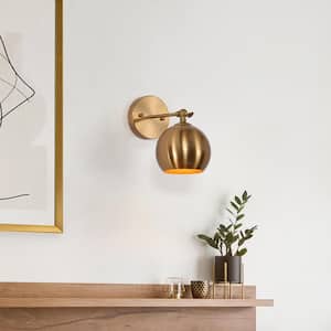 Yulle Adjustable 1-Light Modern Polished Brass Wall Sconce, Globe Metal Table Lamp, Transitional Wall Light Fixture