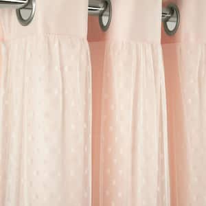 Cottage Polka Dot Pink Polyester 38 in. W x 84 in. L Tieback Sheer Light Filtering Curtain (Double Panel)