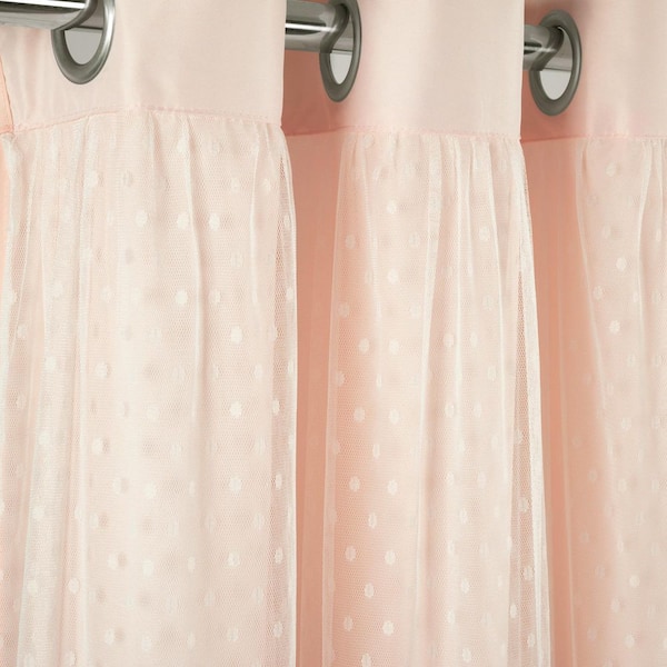 HOMEBOUTIQUE Cottage Polka Dot Pink Polyester 38 in. W x 84 in. L Tieback Sheer Light Filtering Curtain (Double Panel)