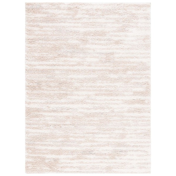 Lindsay Shag 9 ft. x 12 ft. Beige/Ivory Abstract Striped Area Rug
