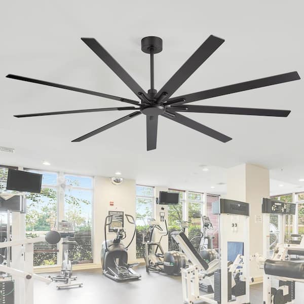Breezary Oscar 84 in. Black Industrial Windmill Ceiling Fan with Remote, Downrod, Black Blade Included No Light