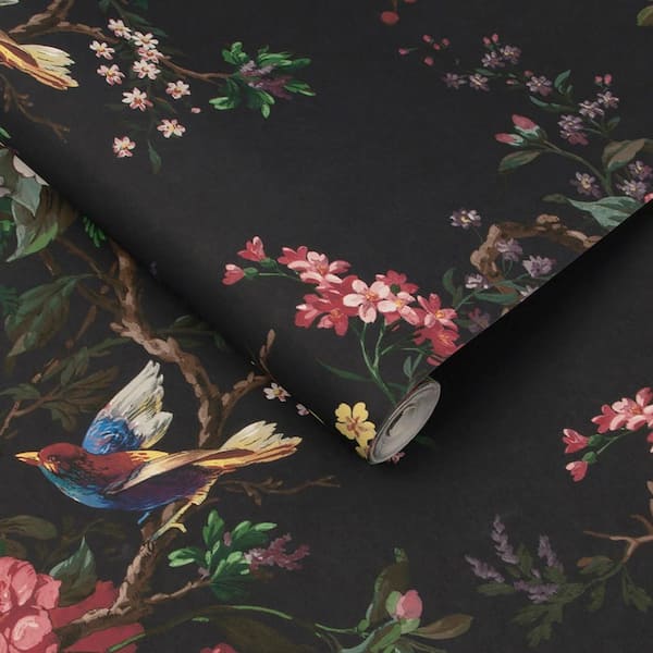 Walls Republic Dreamy Vintage Birds Black Floral Paper Non-Pasted  Strippable Wallpaper Roll (Covers 57 Sq. Ft.) R6397 - The Home Depot