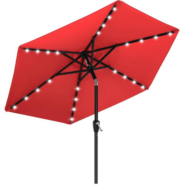 7.5 ft. Market Tilt Outdoor Patio Umbrella with Solar LED Lights and UV-Resistant Fabric in Red