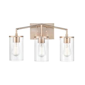 Beverlly 20 in. 3-Light Modern Gold Vanity Light with Clear Beveled Glass