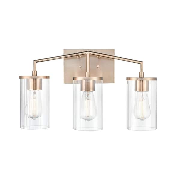 Beverlly 20 in. 3-Light Modern Gold Vanity Light with Clear Beveled Glass