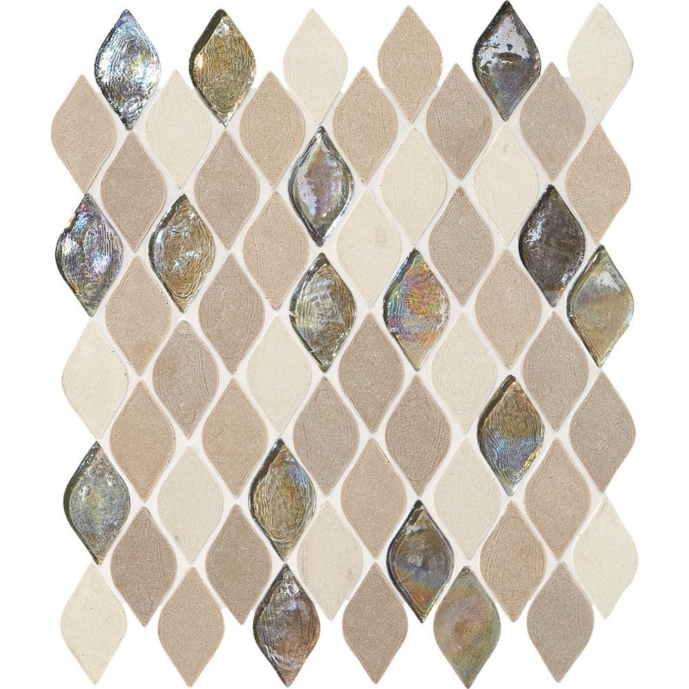 Premier Elegance Beige 12 in. x 13-3/4 in. x 8 mm Glass and Limestone Resin